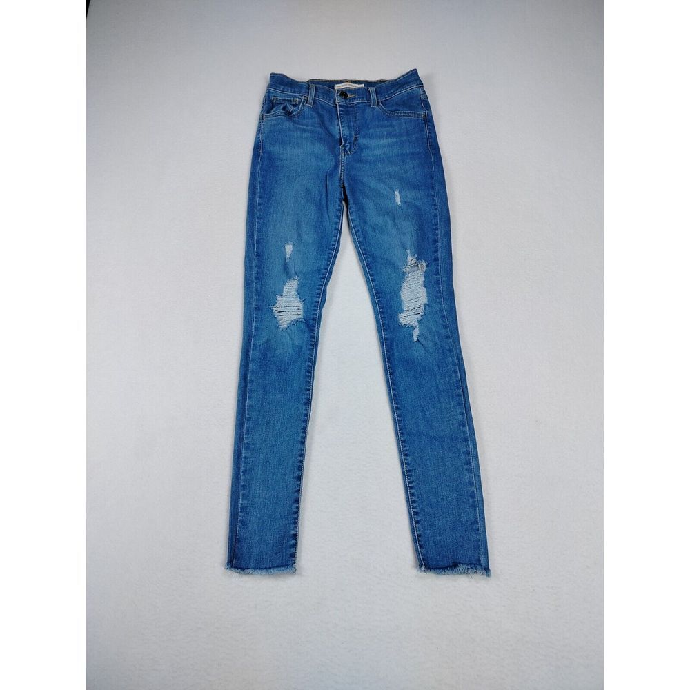 Levi Strauss Jeans Women's 26 Blue 720 High Rise Super Skinny Raw Hem Distressed